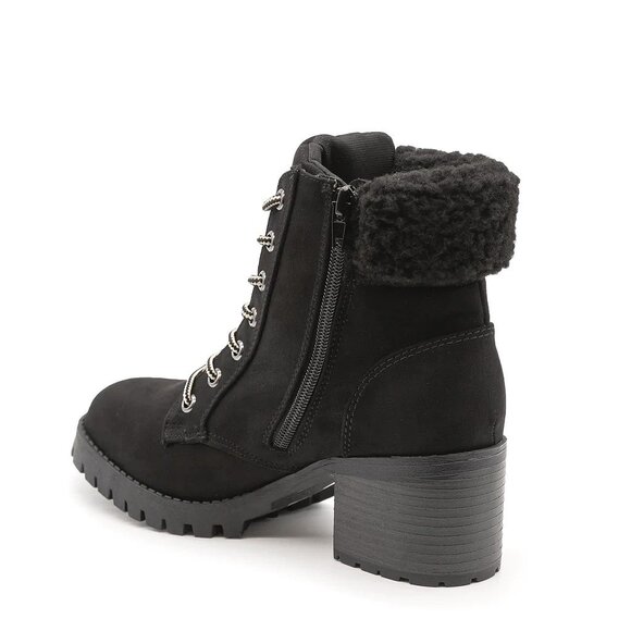 Bamboo Sherpa Cuffed Mucker Combat Ankle Boots | Faux Suede Lace-Up Booties - Picture 5 of 7